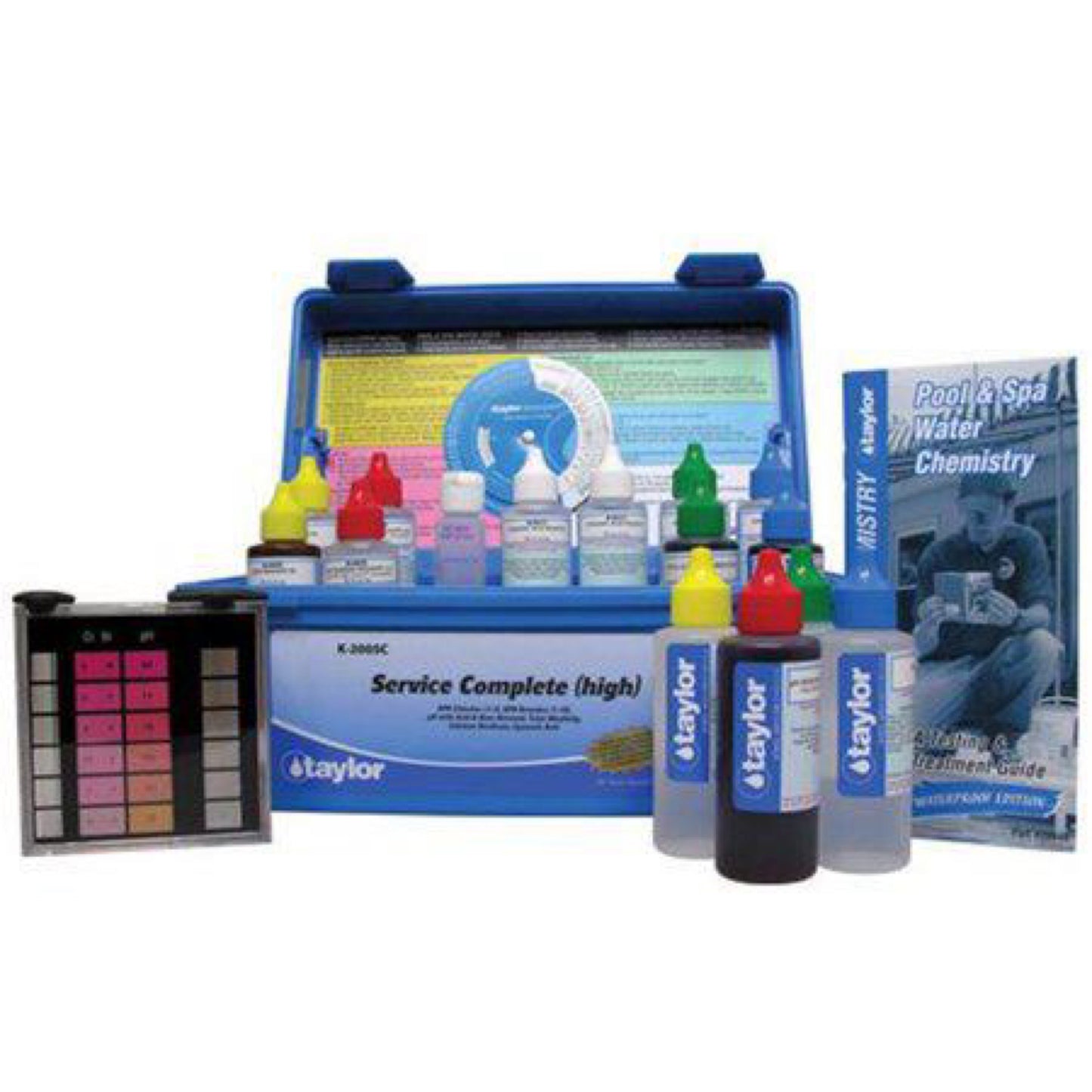 Taylor K-2005C Service Complete™ kit for Chlorine/Bromine, pH, Alkalinity, Hardness, CYA (DPD–high range) (2 oz bottles)