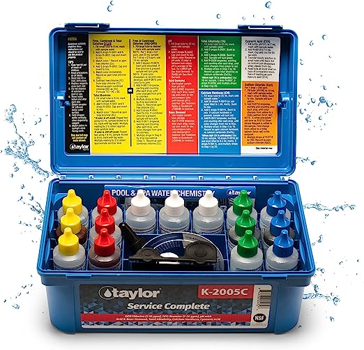 Taylor K-2005C Service Complete™ kit for Chlorine/Bromine, pH, Alkalinity, Hardness, CYA (DPD–high range) (2 oz bottles)